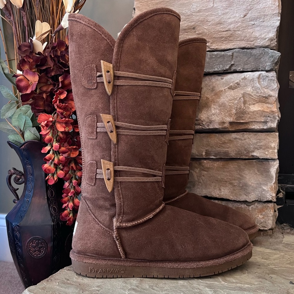 BearPaw Buckingham Brown Suede Wool Tall Boots - Women’s Size 8